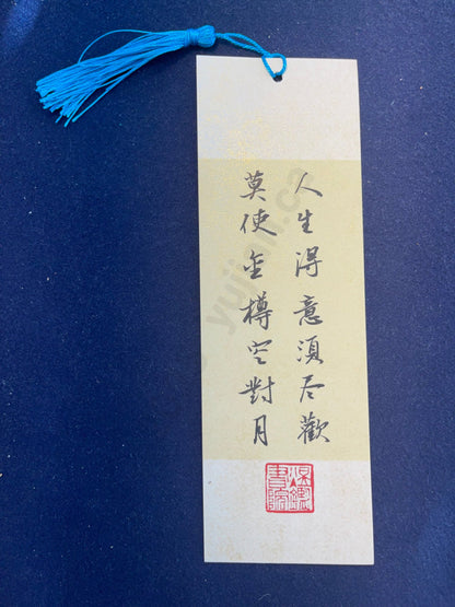 Hand-painted Calligraphy Bookmark with Tassel — “Seize joy when life is good” from Li Bai’s Bring in the Wine