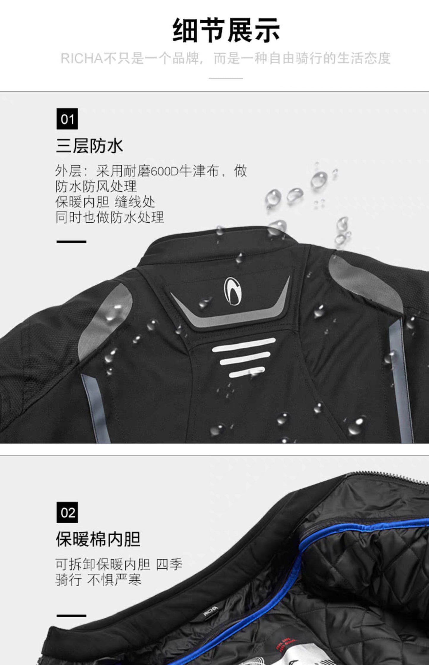 RICHA Motorcycle Riding Suit – 147 Black/Grey Waterproof Thermal Jacket + Pants (Size XL, Brand New)